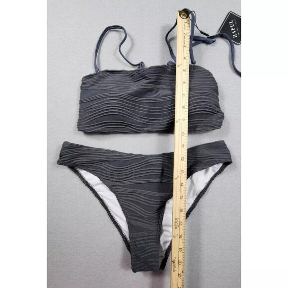 New 2 Piece Bandeau Ribbed High Cut Swimsuit Bikini Medium - Picture 5 of 13